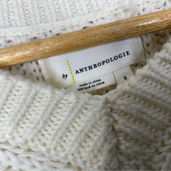 by Anthropologie Wool Blend Cream V-Neck Long Ballon Sleeve Sweater. Size Small. - Picture 2 of 6